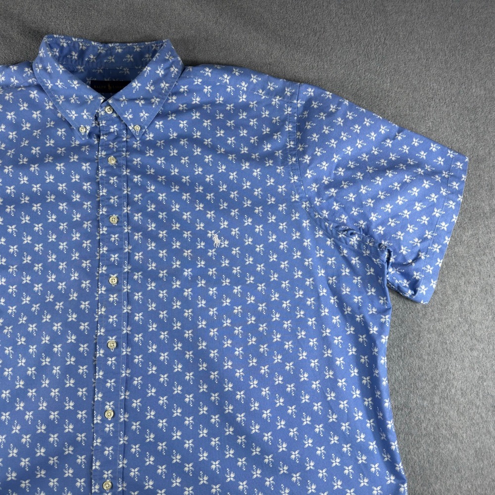 Polo Ralph Lauren Button Down Mens 3XB Navy Blue Floral Short Sleeve Shirt